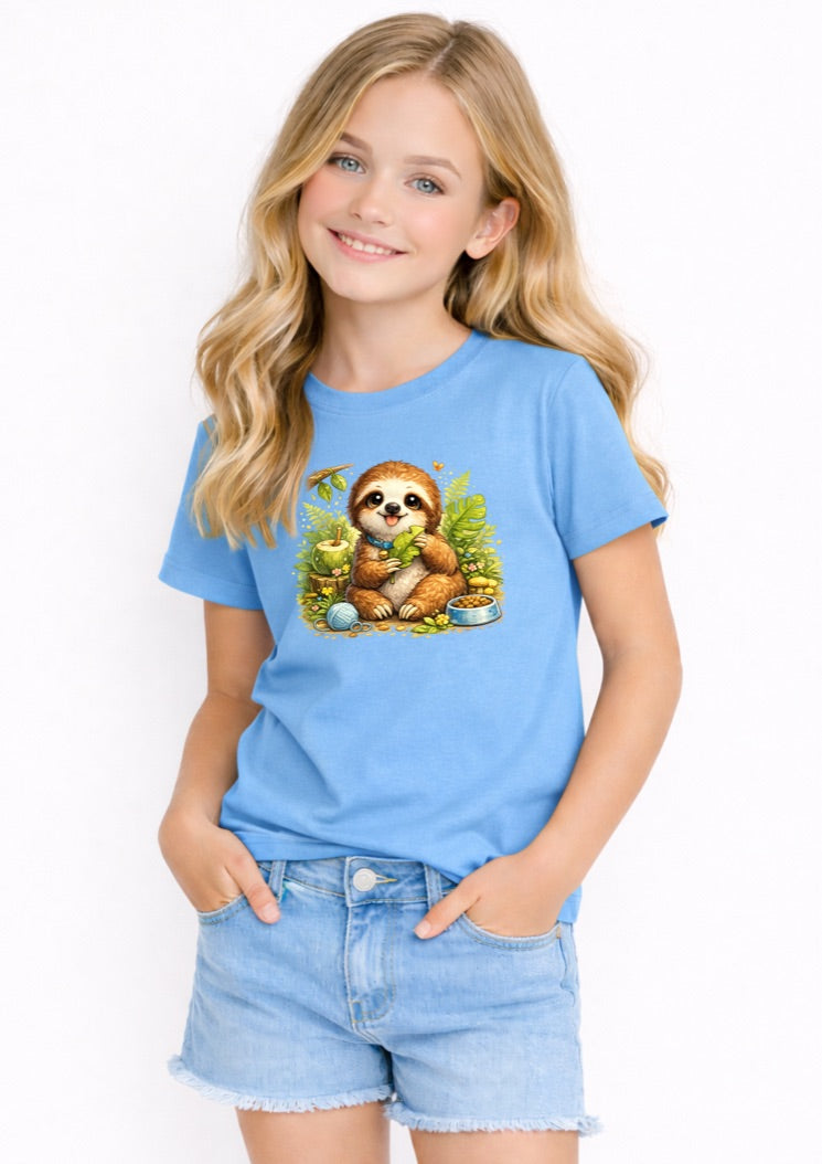 Cute Baby Sloth Kids T-Shirt – Adorable Jungle Animal Graphic Tee for Girls