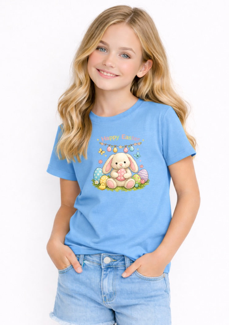 Happy Easter Bunny Kids T-Shirt – Cute Easter Egg Graphic Tee for Girls