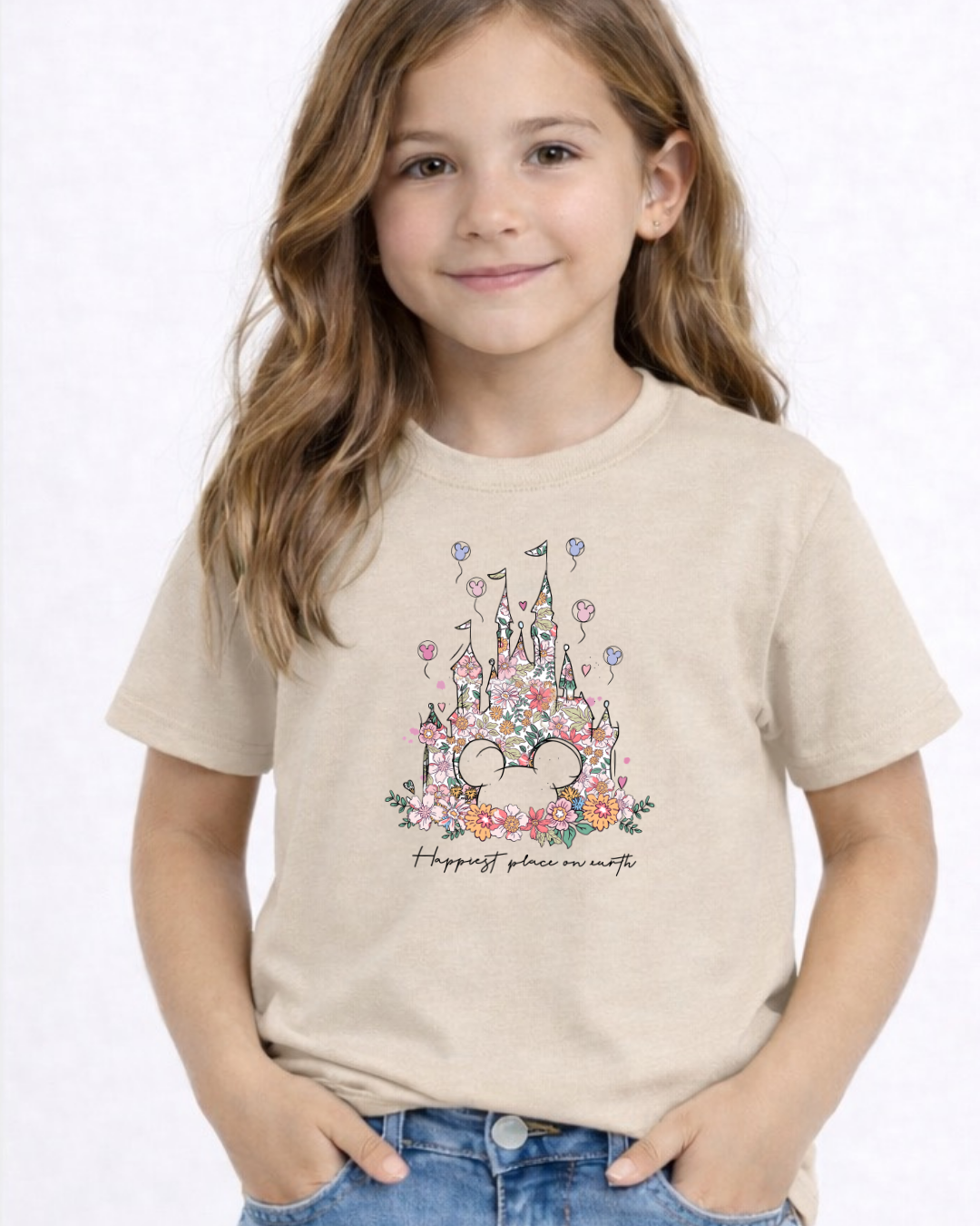 Flower Castle Happiest Place On Earth Disney Kids T-Shirt | Disney Everyday Tee | Disney Outfit