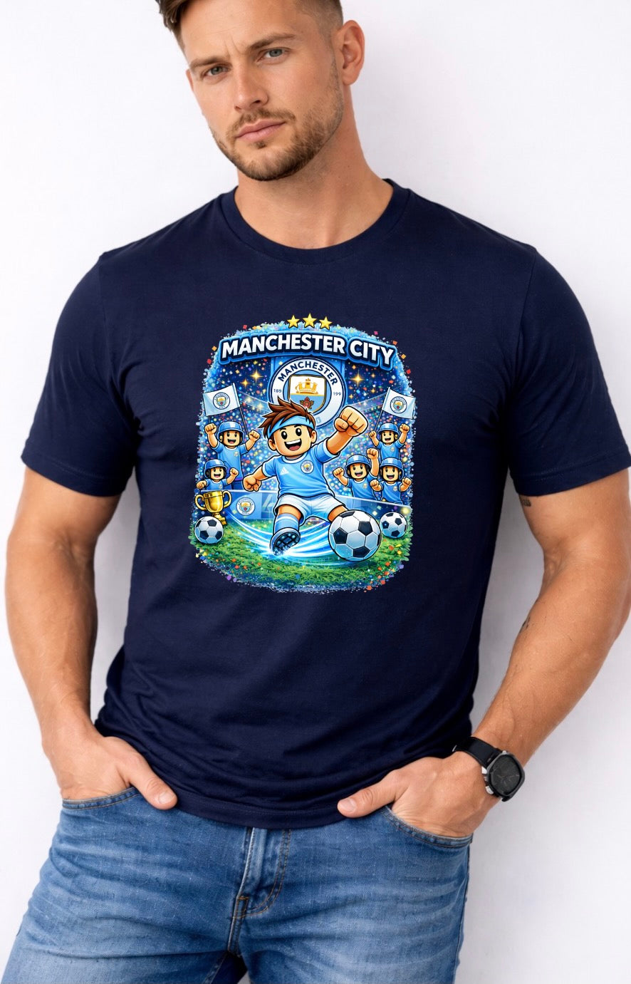 Manchester City Football Fan Graphic T-Shirt – Cartoon Soccer Supporter Unisex Tee - Match Day Shirt