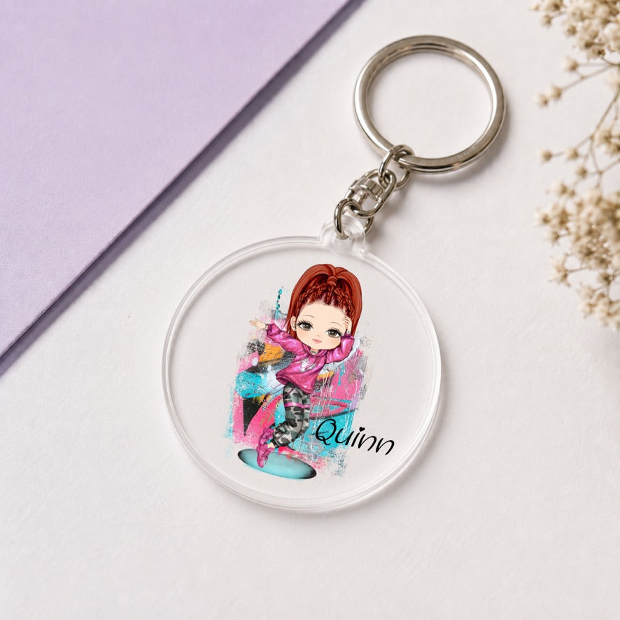 Personalised Dancing Girl Keyring | Custom Name Keyring | Bag Tag Gift