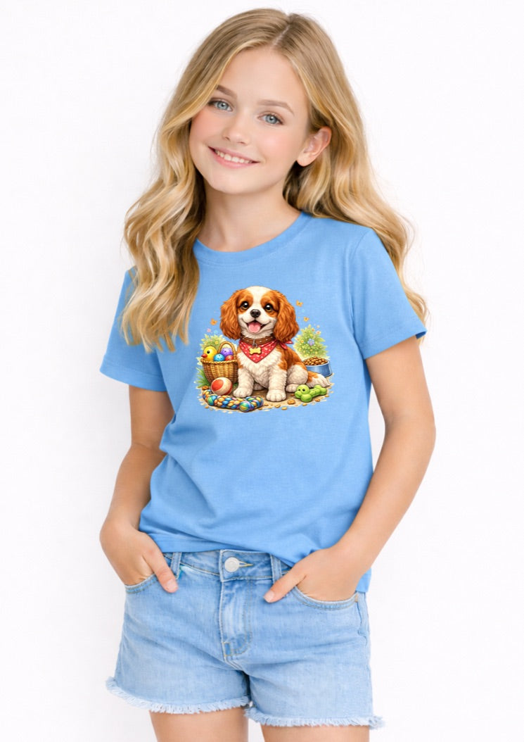 Cute Cavalier King Charles Spaniel Kids T-Shirt – Adorable Puppy Graphic Tee for Girls
