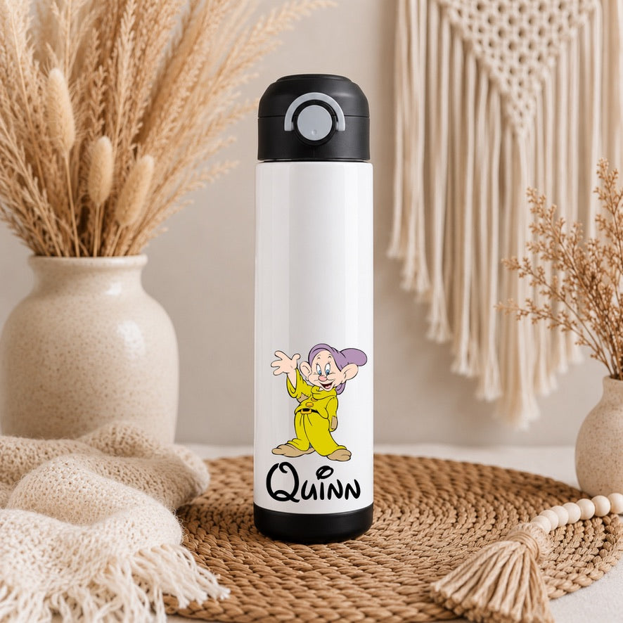 Personalised Dopey Water Bottle with Straw Lid | Custom Name Water Bottle | Reusable Drinks Bottle | School Bottle | Gym Bottle | Travel Bottle