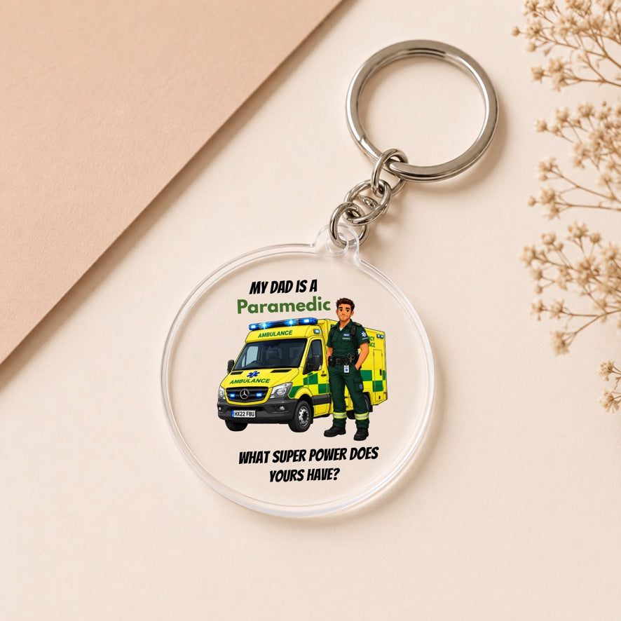 My Dad Is a Paramedic Keyring | Paramedic Dad Gift | Ambulance Acrylic Keychain | Father's Day Gift | NHS Family Gift | Emergency Services