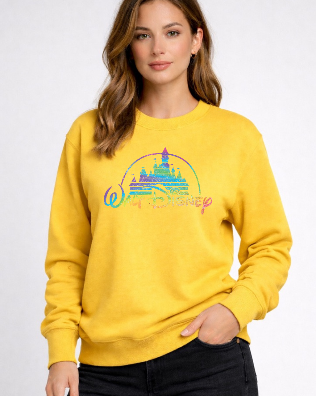 Rainbow Walt Disney Castle Disney Sweatshirt – Cozy Graphic Crewneck, Unisex Disney Style Jumper