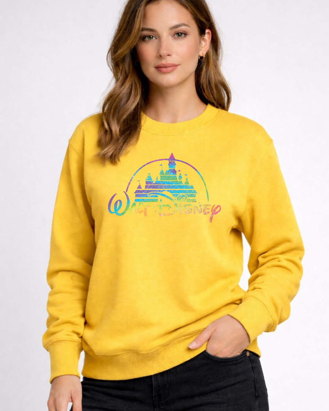 Rainbow Walt Disney Castle Disney Sweatshirt – Cozy Graphic Crewneck, Unisex Disney Style Jumper