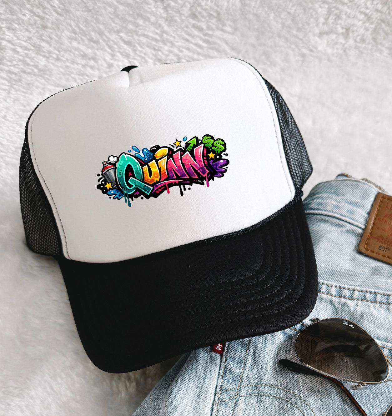 Personalised Kids Name Trucker Cap | Custom Graffiti Baseball Hat