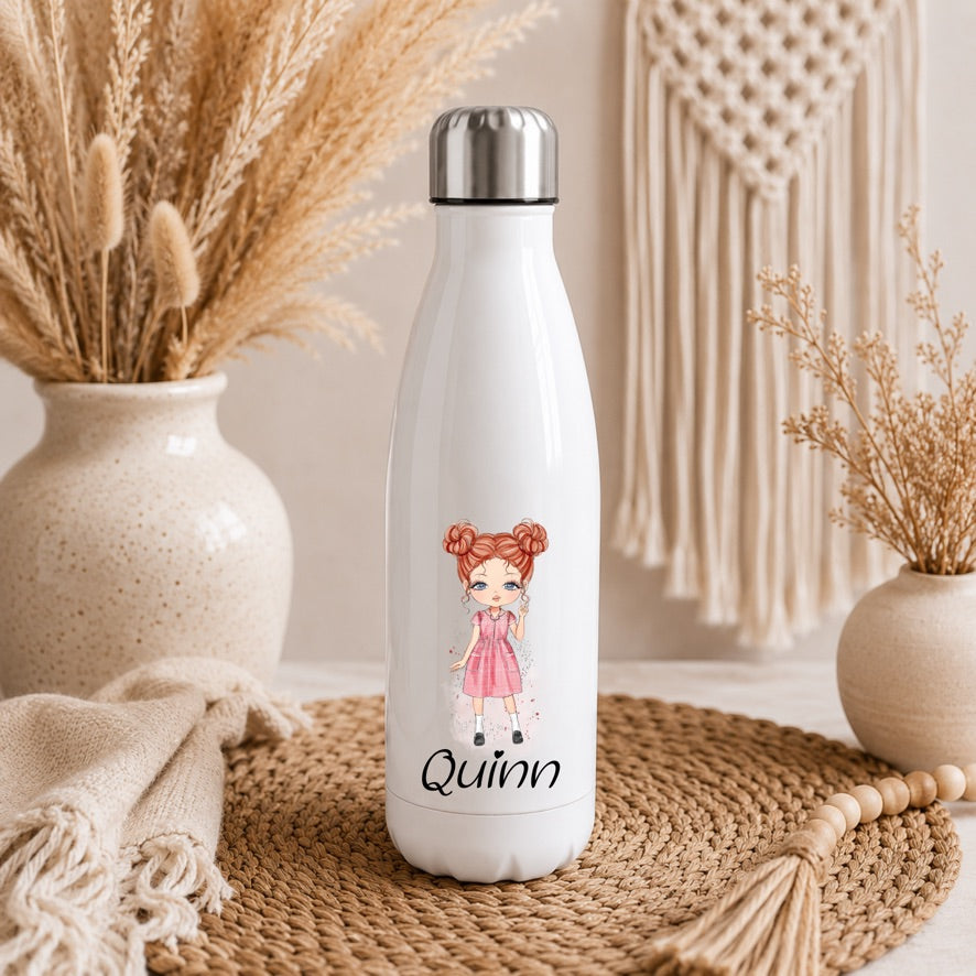 Personalised School Girl Dress Water Bottle | Custom Name Drinks Bottle | School Water Bottle | Reusable Bottle | Kids Water Bottle | Back to School Gift