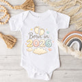 Born in 2026 Baby Bodysuit – Cute Newborn Announcement Onesie with Pastel Feet Design