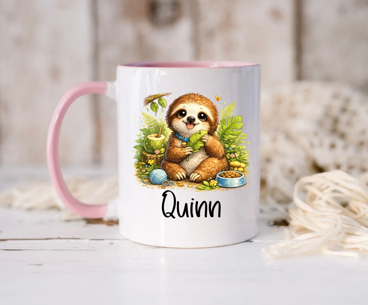 Personalised Sloth Mug – Custom Name Coffee Cup