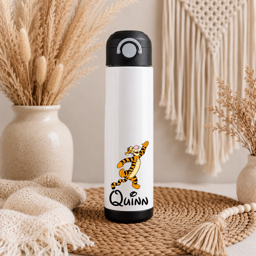 Personalised Tigger Water Bottle with Straw Lid | Custom Name Water Bottle | Reusable Drinks Bottle | School Bottle | Gym Bottle | Travel Bottle