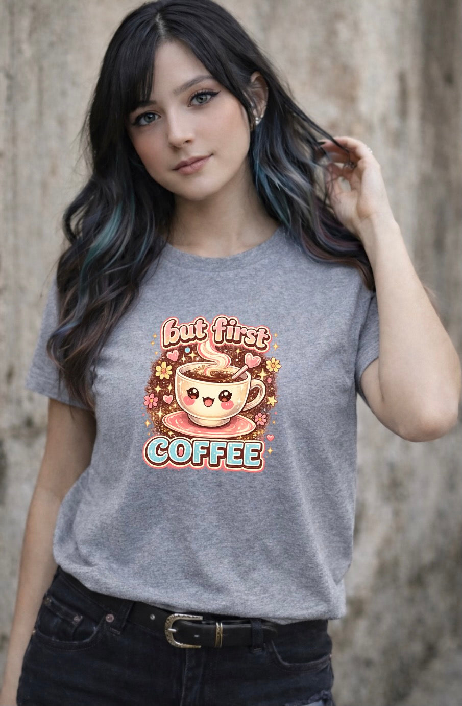 But First Coffee Graphic T-Shirt – Cute Kawaii Coffee Lover Unisex Tee | Funny Café Aesthetic Shirt