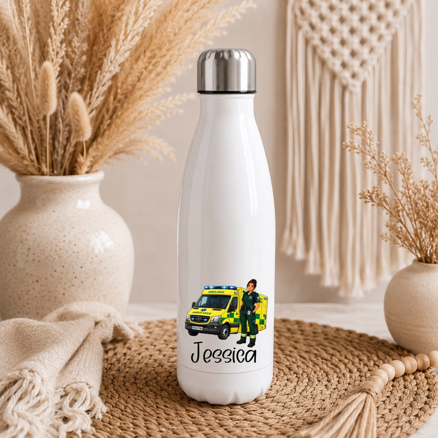 Personalised Paramedic Water Bottle | Female Paramedic Drinks Bottle | Custom Ambulance Service Gift | Stainless Steel Water Bottle | NHS Gift | EMT Gift