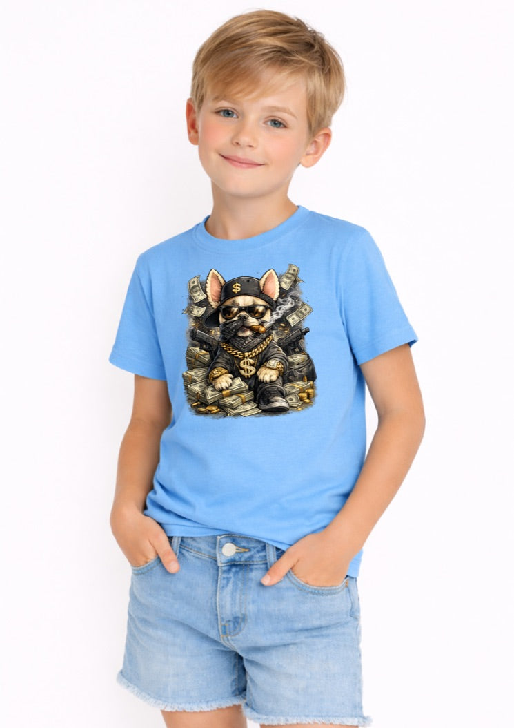 Cool Money Dog Kids T-Shirt – Hip Hop Puppy Graphic Tee for Boys