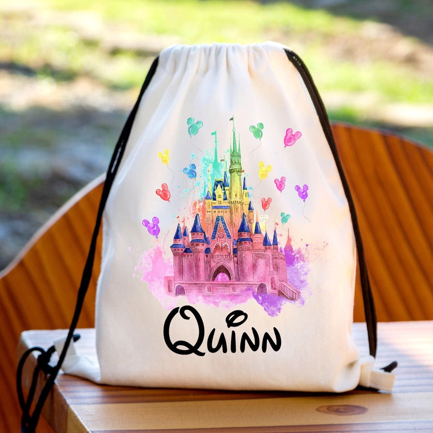 Personalised Disney Balloon Castle Drawstring Gym Bag | Custom Name PE Bag | Kids School Sports Bag | Nursery Drawstring Bag | Swimming Bag | Gift for Boys & Girls