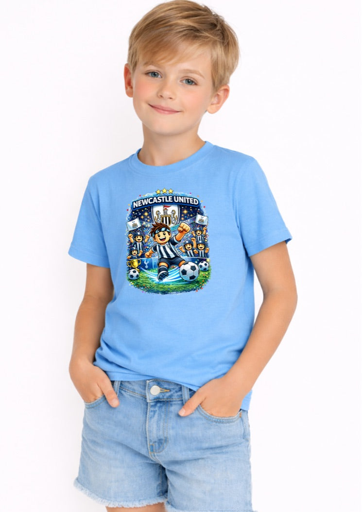 Black & White Football Kids T-Shirt – Striped Soccer Fan Graphic Tee