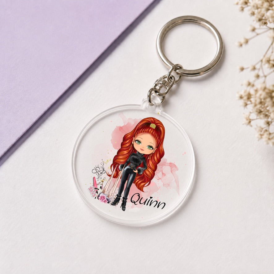 Personalised Nail Tech Girl Keyring | Custom Name Keyring | Bag Tag Gift
