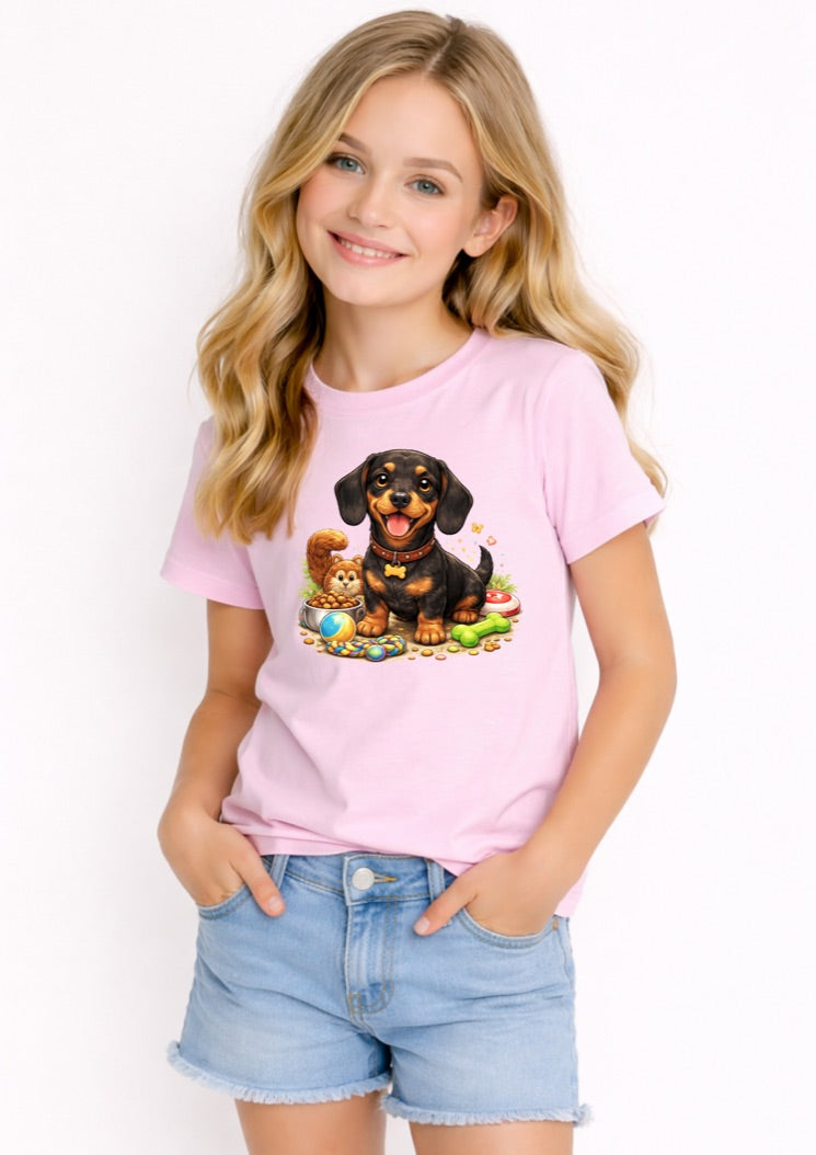 Cute Dachshund Kids T-Shirt – Adorable Sausage Dog Puppy Graphic Tee for Girls