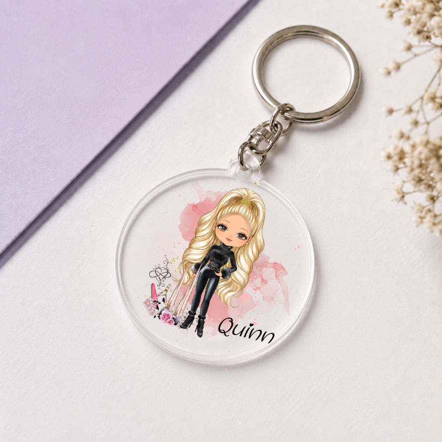 Personalised Nail Tech Girl Keyring | Custom Name Keyring | Bag Tag Gift
