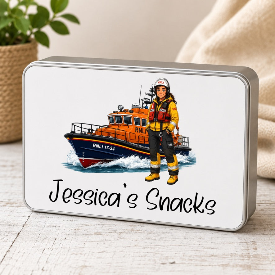 Personalised Female RNLI Lifeboat Crew Snack Tin | Custom RNLI Treat Tin | Lifeboat Volunteer Gift | Personalised Biscuit Tin | RNLI Gift | Lifeboat Crew Storage Tin