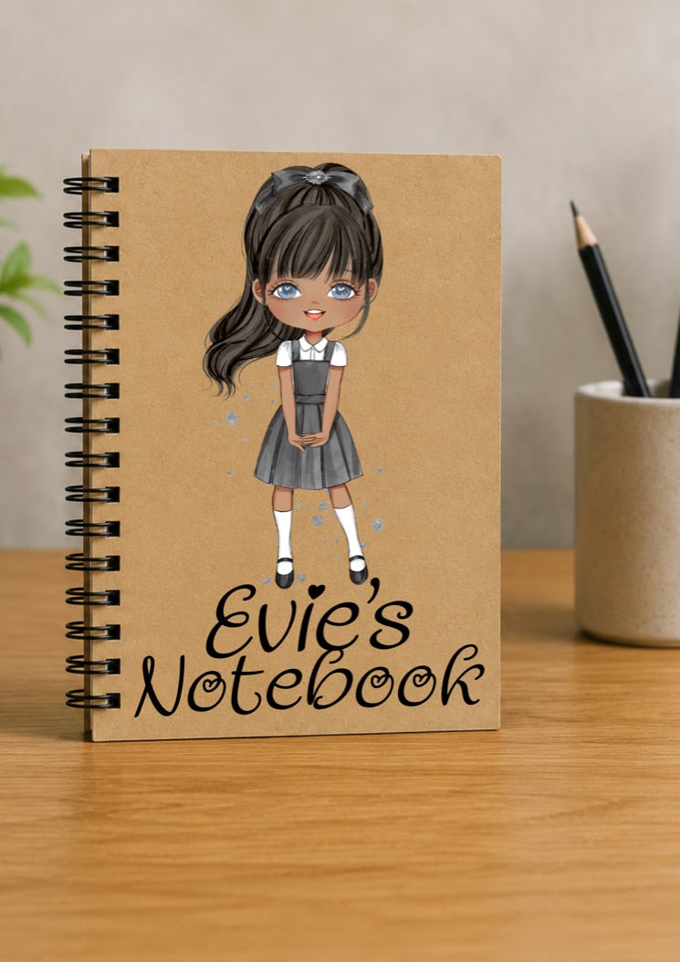 Personalised School Girl With Fringe Notebook