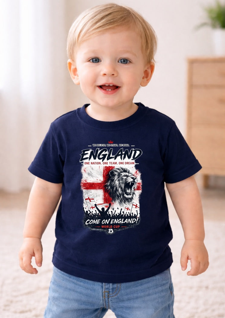 Kids England Football Baby/Toddler T-Shirt Three Lions Youth Tee | England Fan Shirt for Boys & Girls