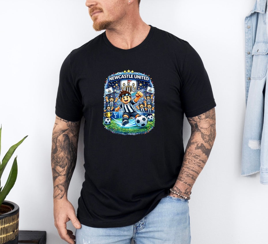 Newcastle United Football Fan Graphic T-Shirt – Cartoon Soccer Supporter Unisex Tee - Match Day Shirt