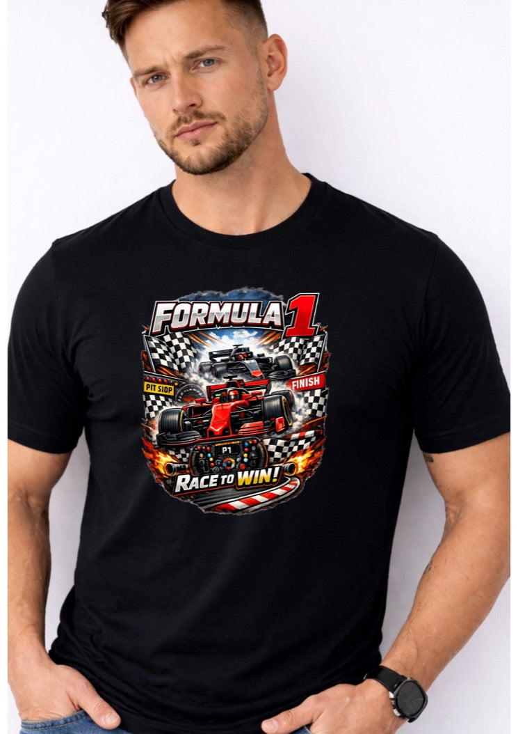 Formula Racing Graphic T-Shirt – Race to Win Motorsport Tee – Fast Car Fan Shir