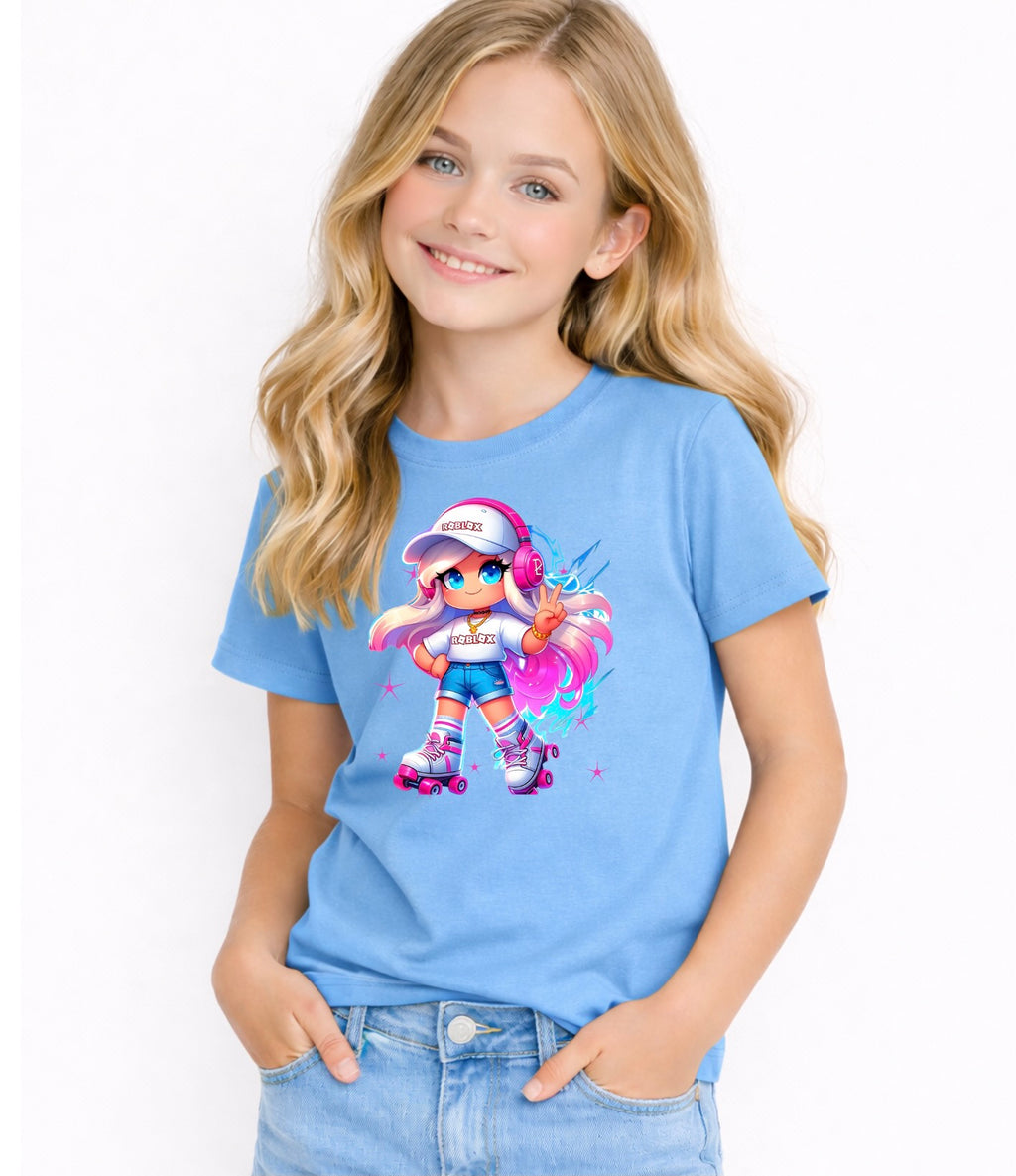 Kids Gamer Girl T-Shirt – Cute Skater Avatar Graphic Tee | Gaming Inspired Youth Shirt