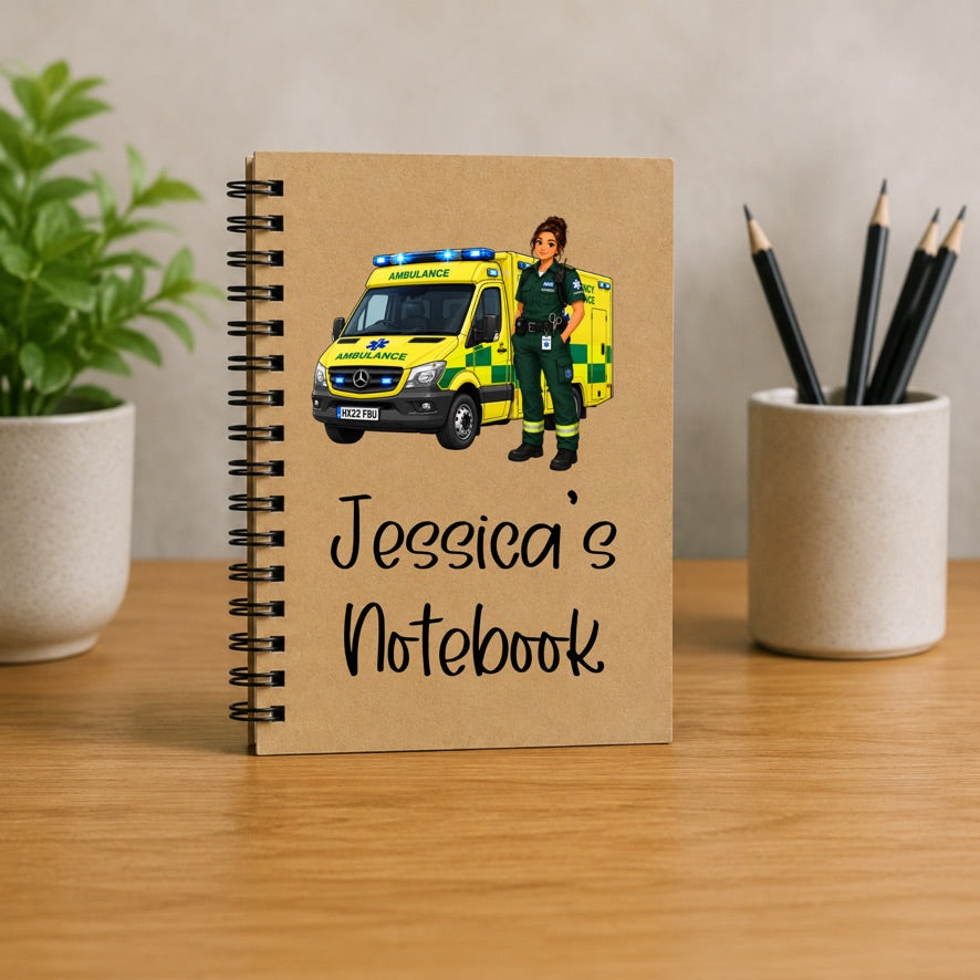 Personalised Female Paramedic Notebook | Custom Ambulance Journal | EMT Spiral Notebook | Gift for Paramedics & First Responders | Personalised A5 Notebook