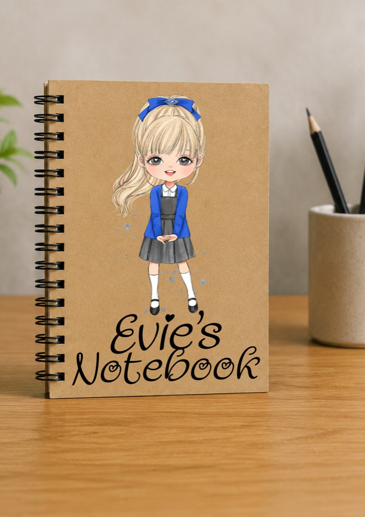 Personalised School Girl With Fringe Notebook