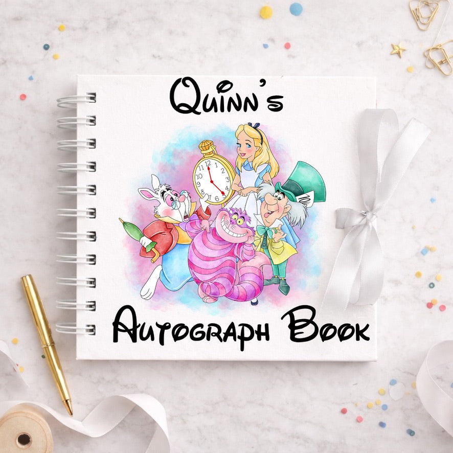 Personalised Alice In Wonderland Disney Autograph Book, Personalised Disney World Trip, Gift For Disney Trip, Disney World Autograph Book