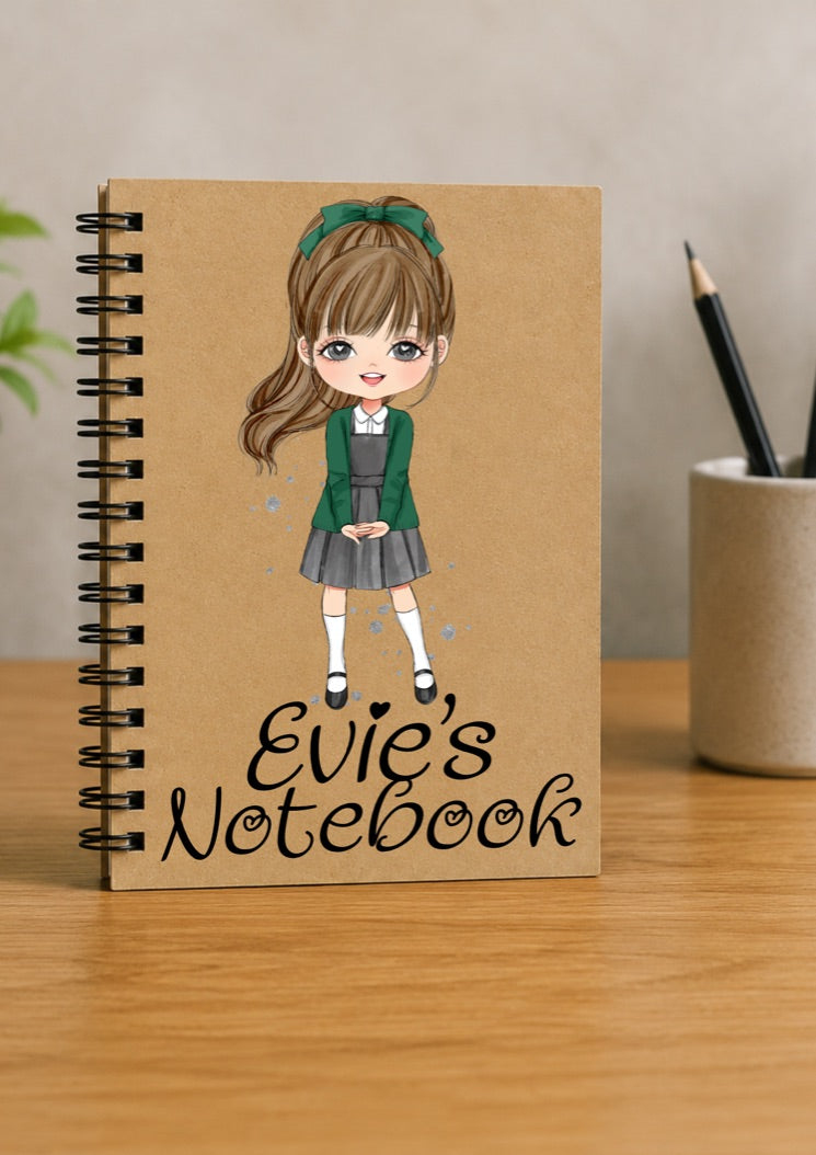 Personalised School Girl With Fringe Notebook