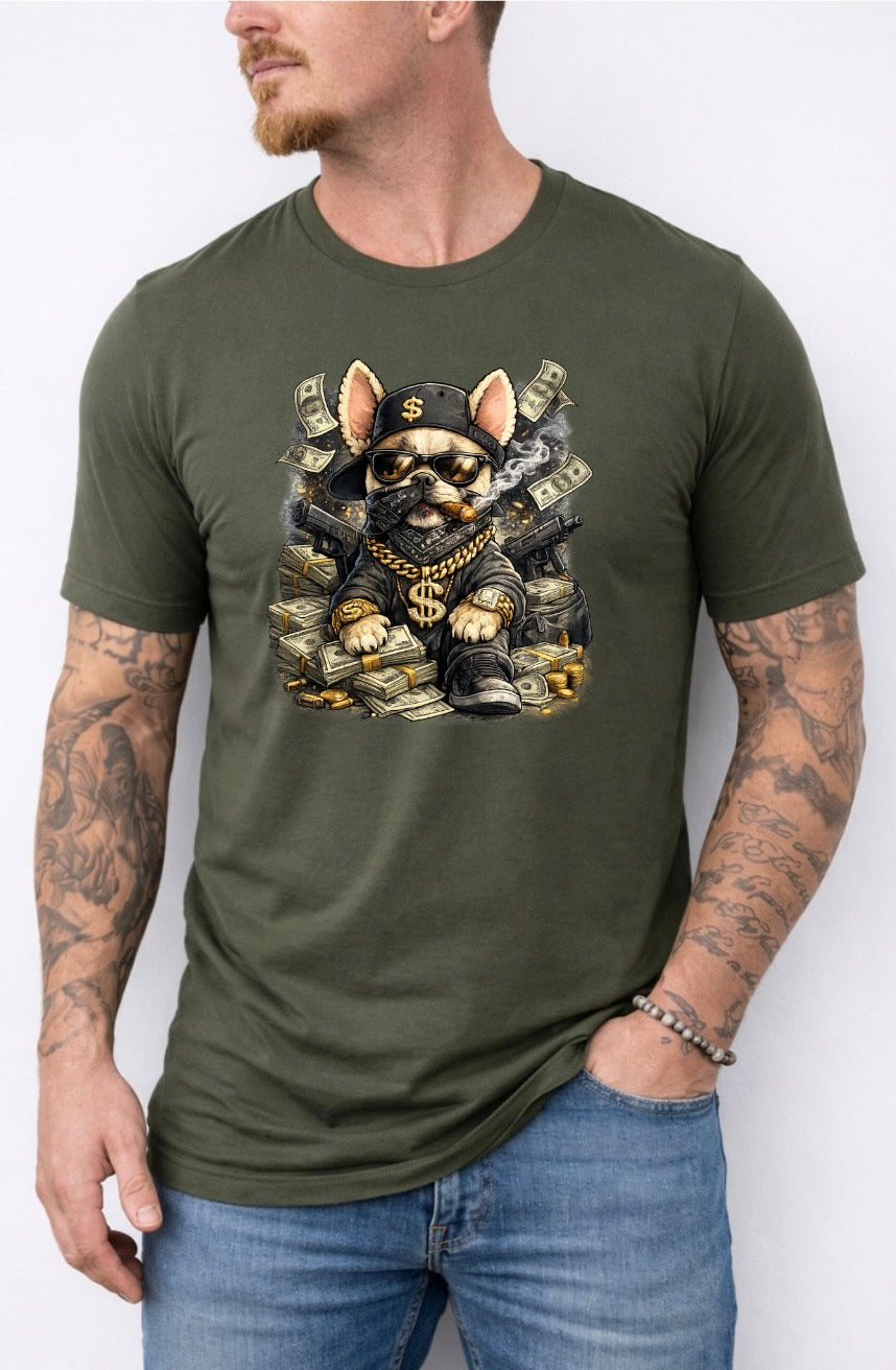 Gangster French Bulldog Graphic T-Shirt – Streetwear Money Dog Unisex Tee | Urban Hip Hop Style Shirt