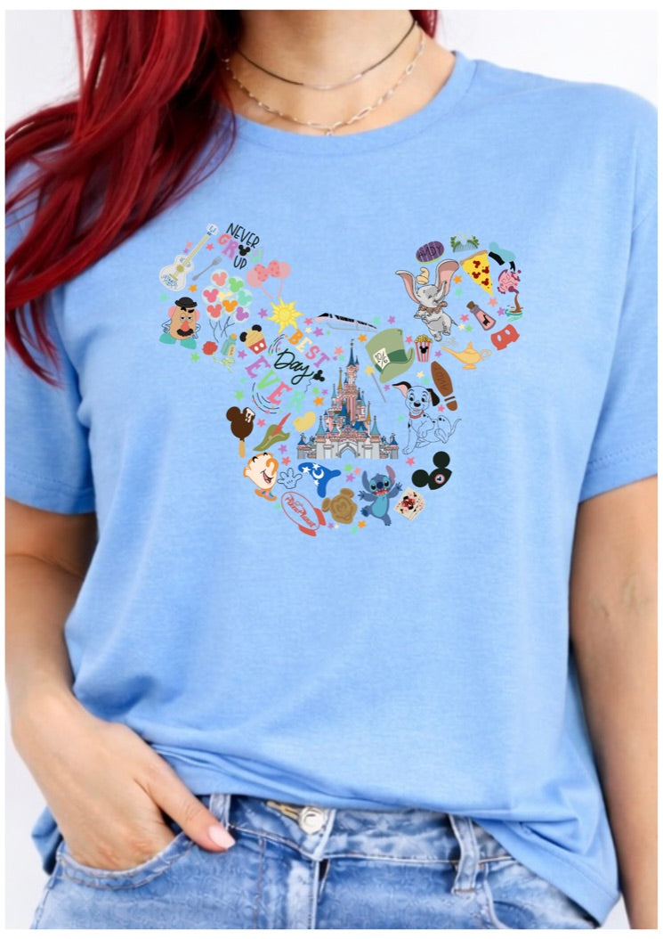 Magical Memories Mouse Head Collage T-Shirt – Theme Park Inspired Character Graphic Tee