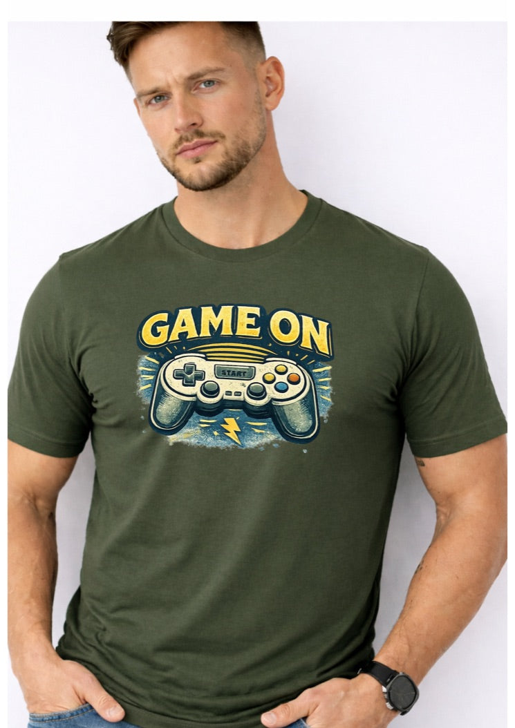 Game On Gamer T-Shirt – Retro Video Game Controller Graphic Tee – Funny Gaming Shirt for Men – Gift for Gamers