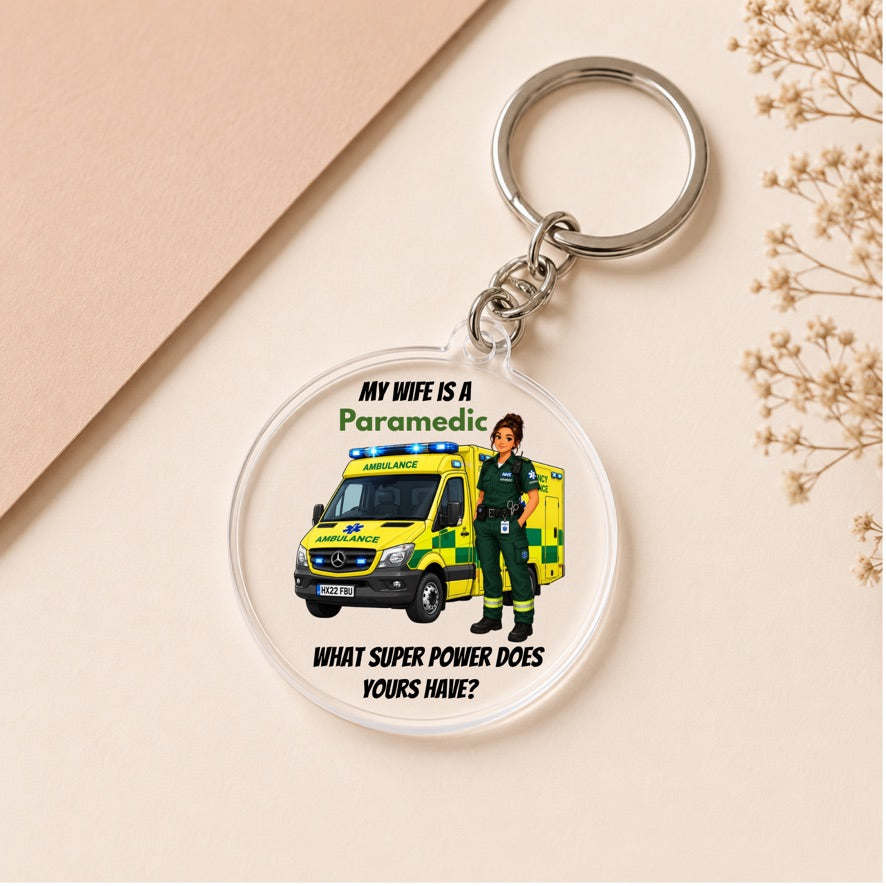 My Wife Is a Paramedic Keyring | Paramedic Wife Gift | NHS Ambulance Service Keychain | Acrylic Keyring | Emergency Services Appreciation Gift