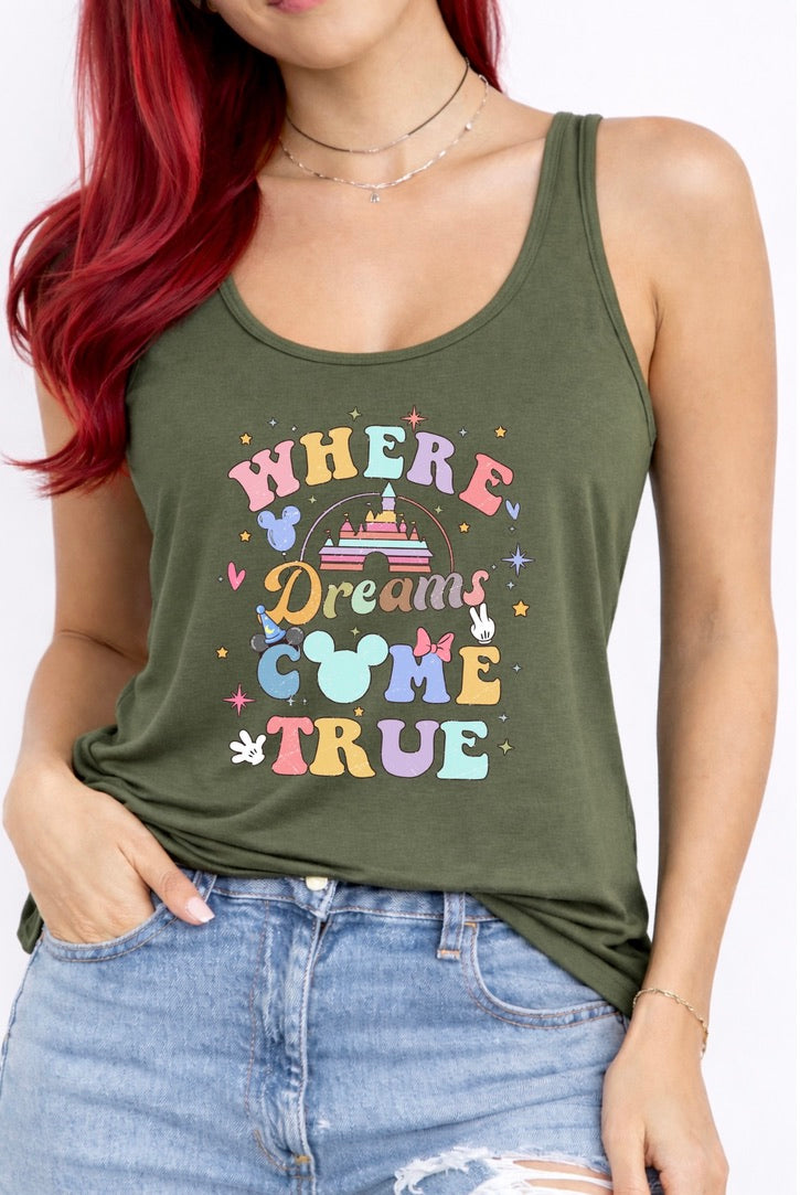 where Dreams Come True Vest Top, Disney Tank Top Women, Disney World Outfit, Disney Holiday Shirt, Theme Park Outfit, Cute Disney