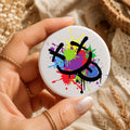 Colour Splash Smiley Face Badge | Happy Face Button Badge | Retro Smiley Pin Badge | Positive Vibes Accessory | Fun Gif
