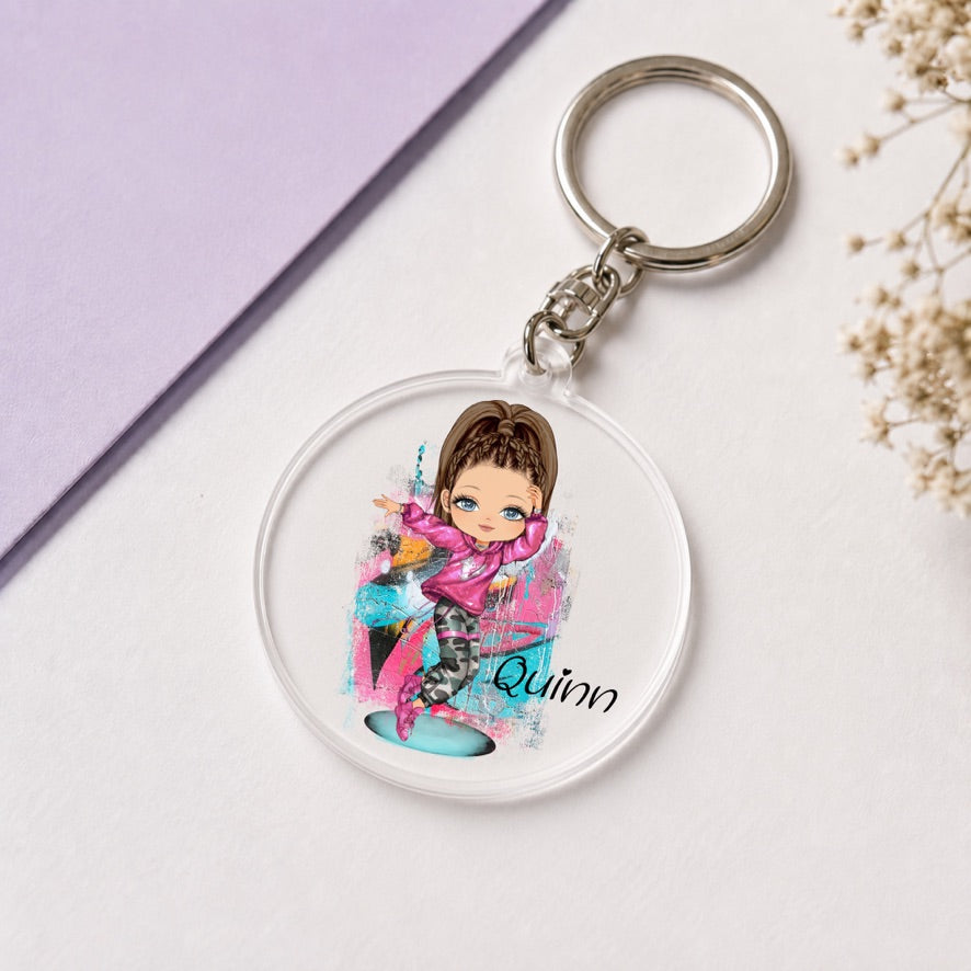 Personalised Dancing Girl Keyring | Custom Name Keyring | Bag Tag Gift