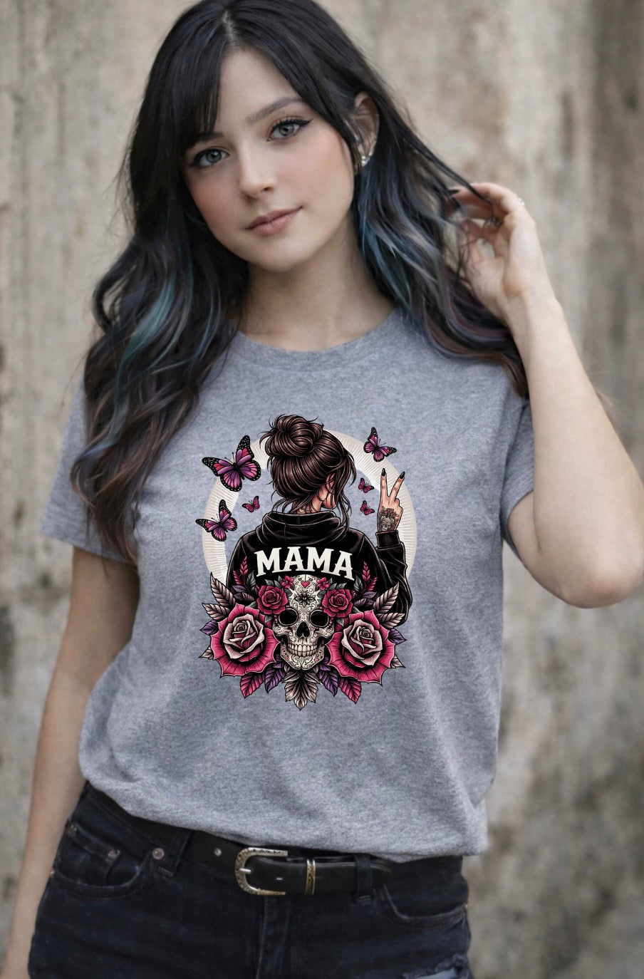 Mama Skull & Roses Graphic T-Shirt – Gothic Floral Unisex Tee -Alternative Tattoo-Style Shirt