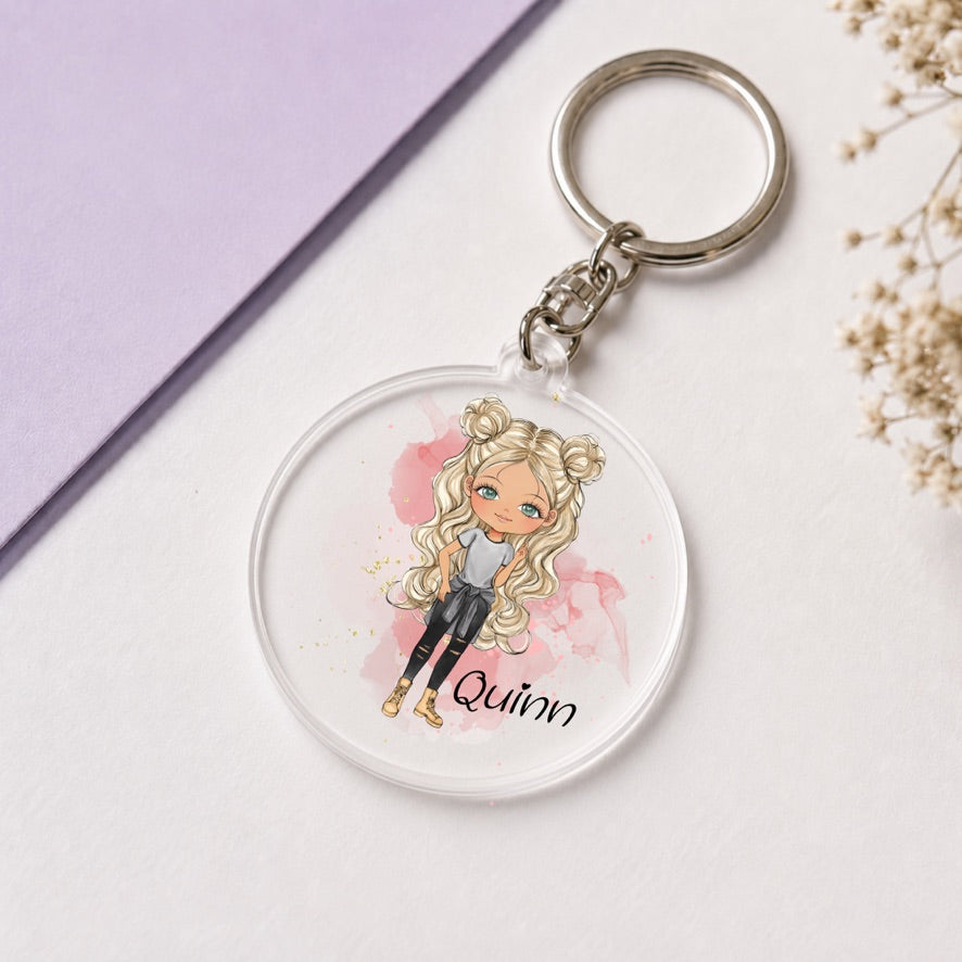 Personalised Space Bun Girl Keyring | Custom Name Keyring | Bag Tag Gift
