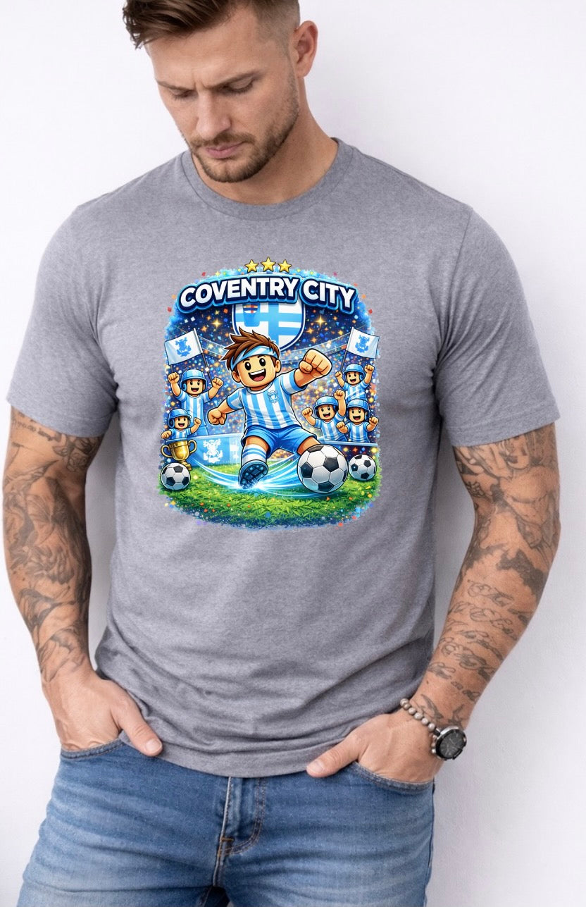 Coventry City Football Fan Graphic T-Shirt – Cartoon Soccer Supporter Unisex Tee - Match Day Shirt