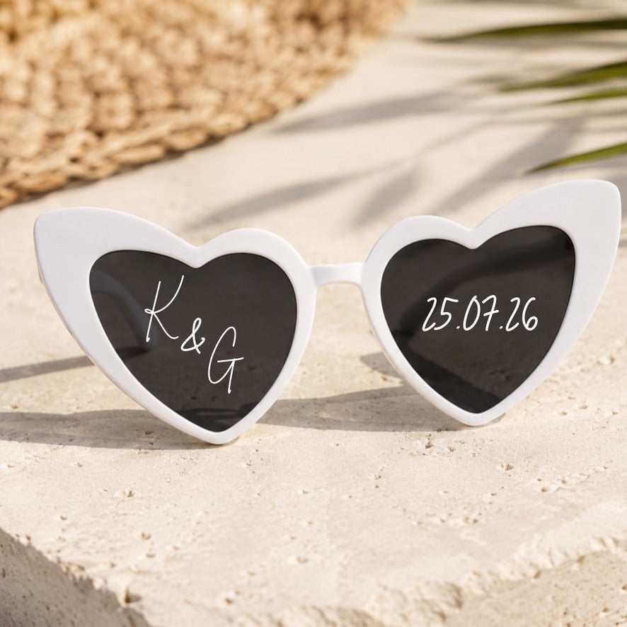 Personalised Wedding Heart Sunglasses | Bride Hen Party Sunglasses | Custom Wedding Glasses | Bride Tribe Gift | Wedding Date Sunglasses