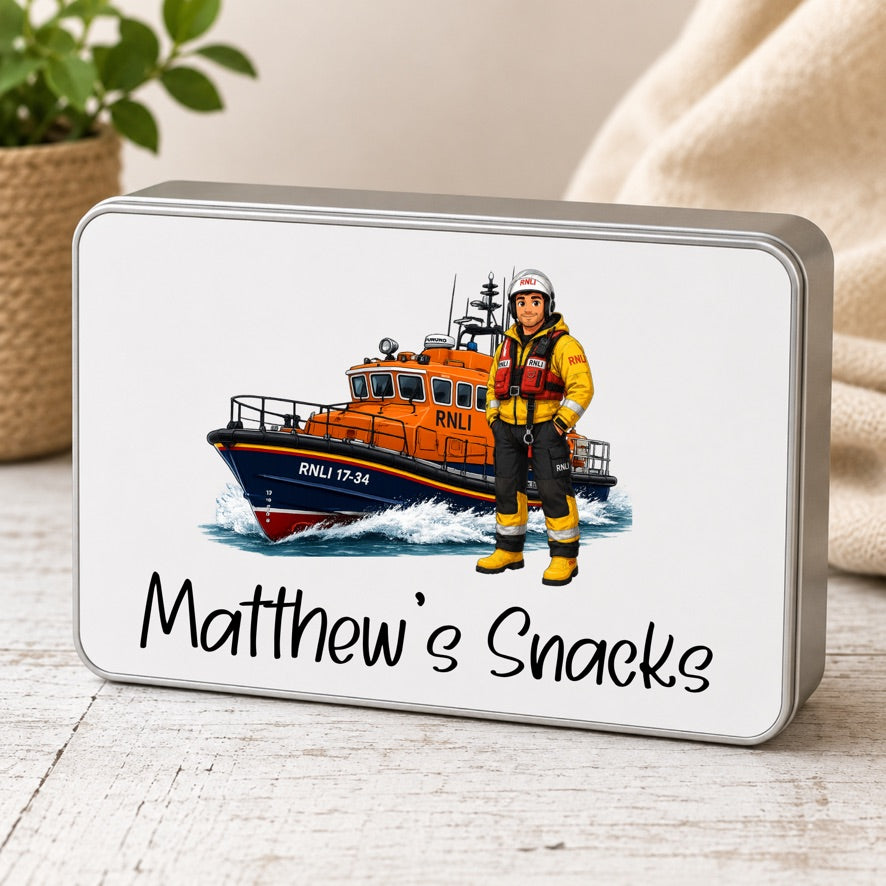 Personalised RNLI Lifeboat Crew Snack Tin | Custom RNLI Treat Tin | Lifeboat Volunteer Gift | Personalised Biscuit Tin | RNLI Gift | Lifeboat Crew Storage Tin