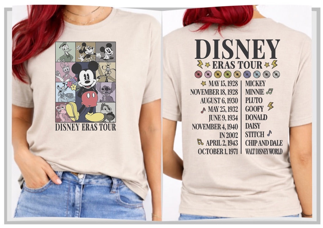 Disney Eras Tour Front & Back Graphic T-Shirt – Vintage Character Collage Tee