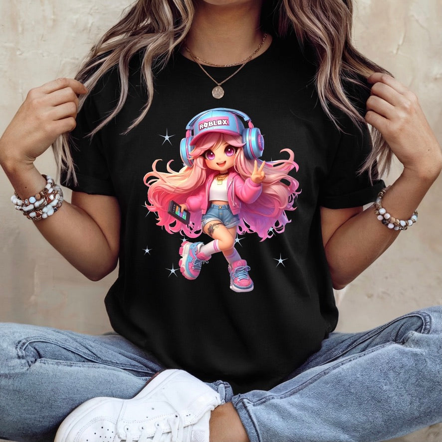 Cute Chibi Gamer Girl Graphic T-Shirt – Gaming Aesthetic Unisex Tee - Soft Cotton Everyday Shirt