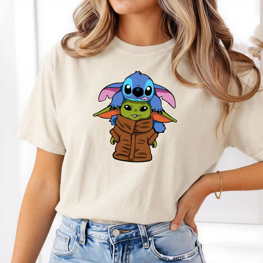Stitch & Baby Yoda Disney T-shirt, Disney fashion, Disney clothes, Disney tops, Disney tee, Disney lover