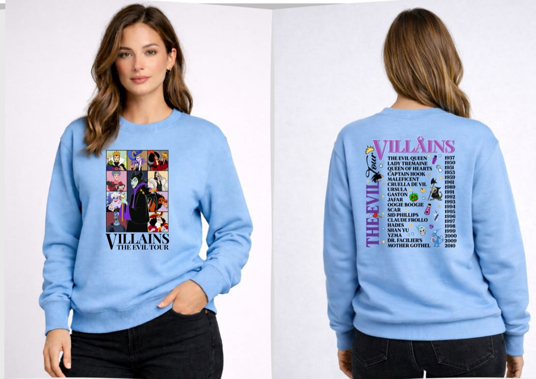 Villains The Evil Tour Disney Sweatshirt – Cozy Graphic Crewneck, Unisex Disney Style Jumper
