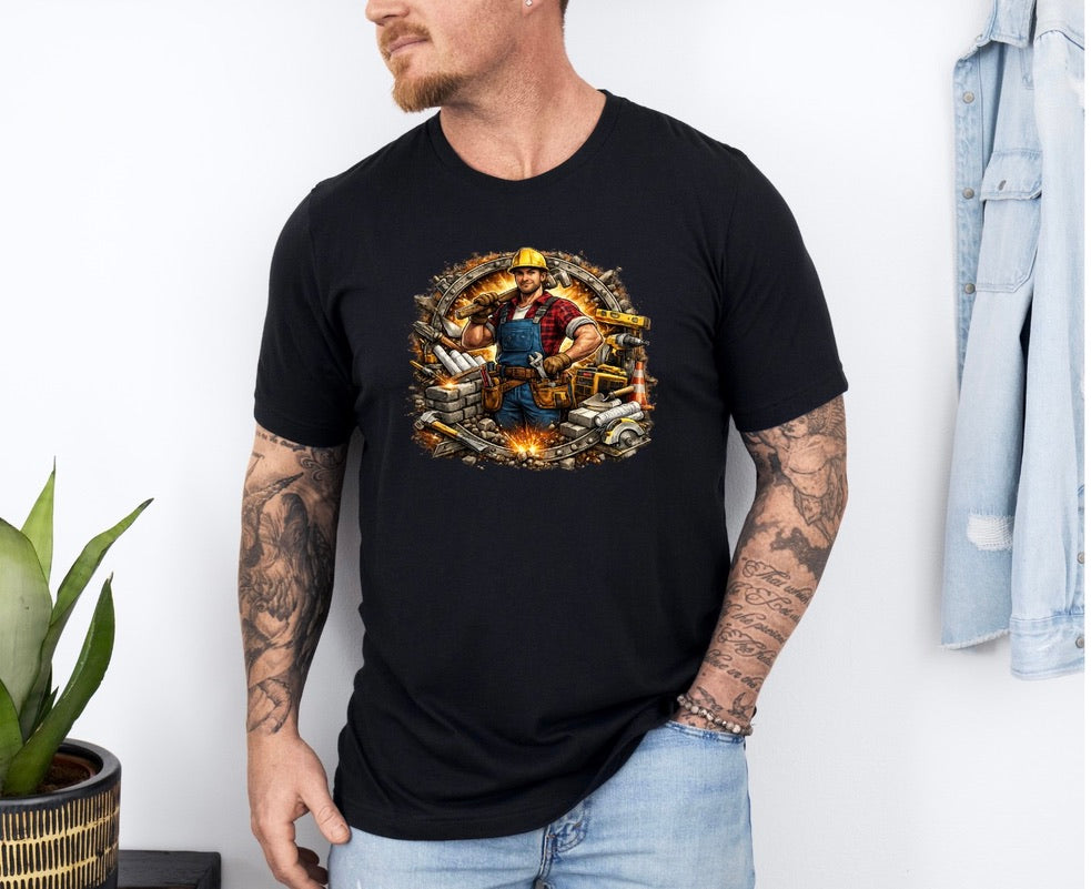 Builder Graphic T-Shirt – Construction Worker Workwear Art Tee